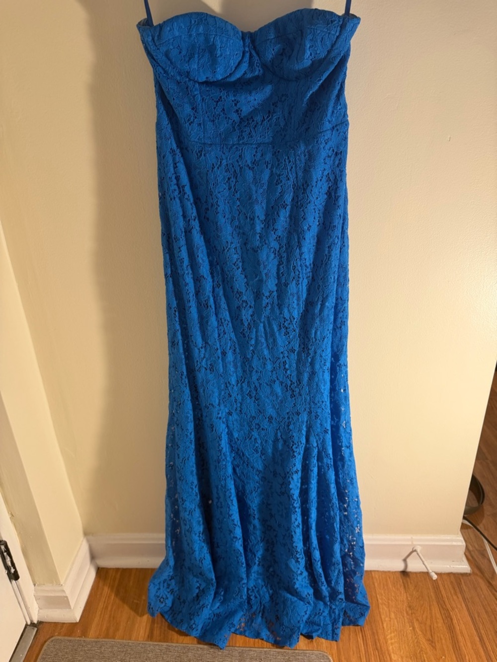 Here Comes The Sun Strapless Royal Blue Lace Maxi Dress